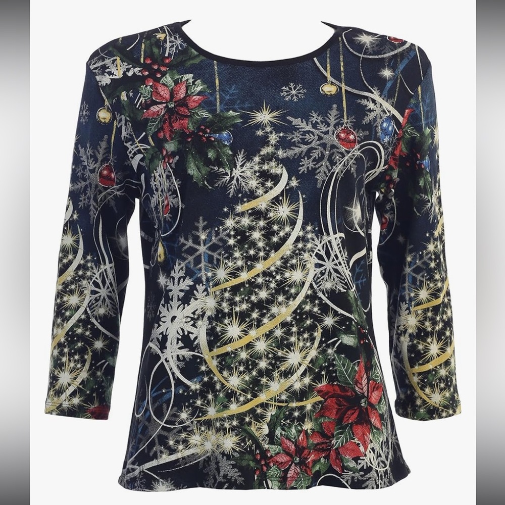 NWT Jess & Jane Christmas Joy Cotton Top In Black Size 3X